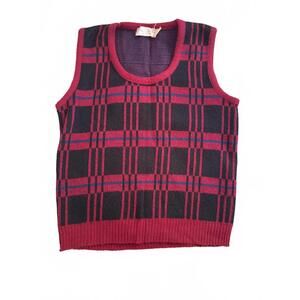 Vintage Sleeveless Plaid Knit Sweater Vest